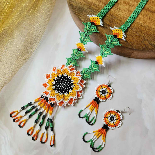 floral bead necklace set orange yellow flower necklace for haldi shaadi mehndi sangeet independence day