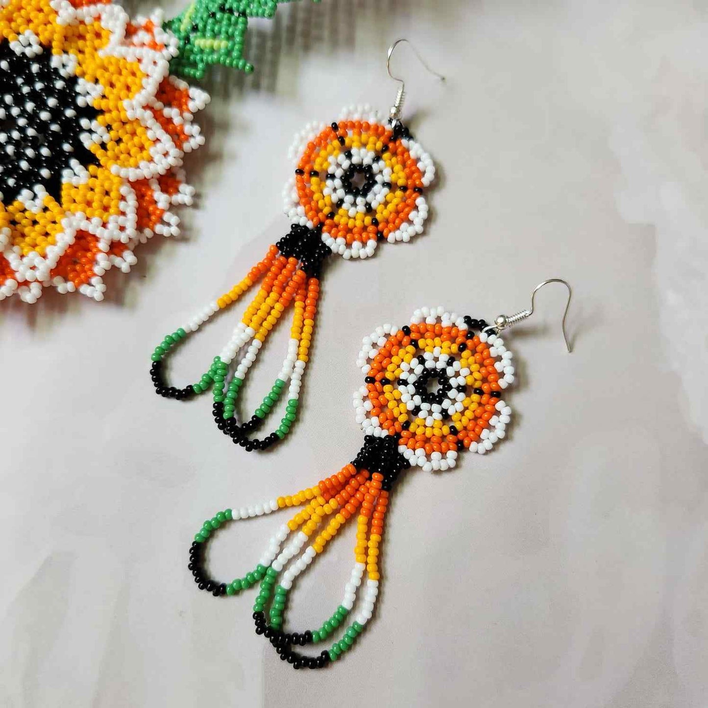 floral bead necklace set orange yellow flower necklace for haldi shaadi mehndi sangeet independence day