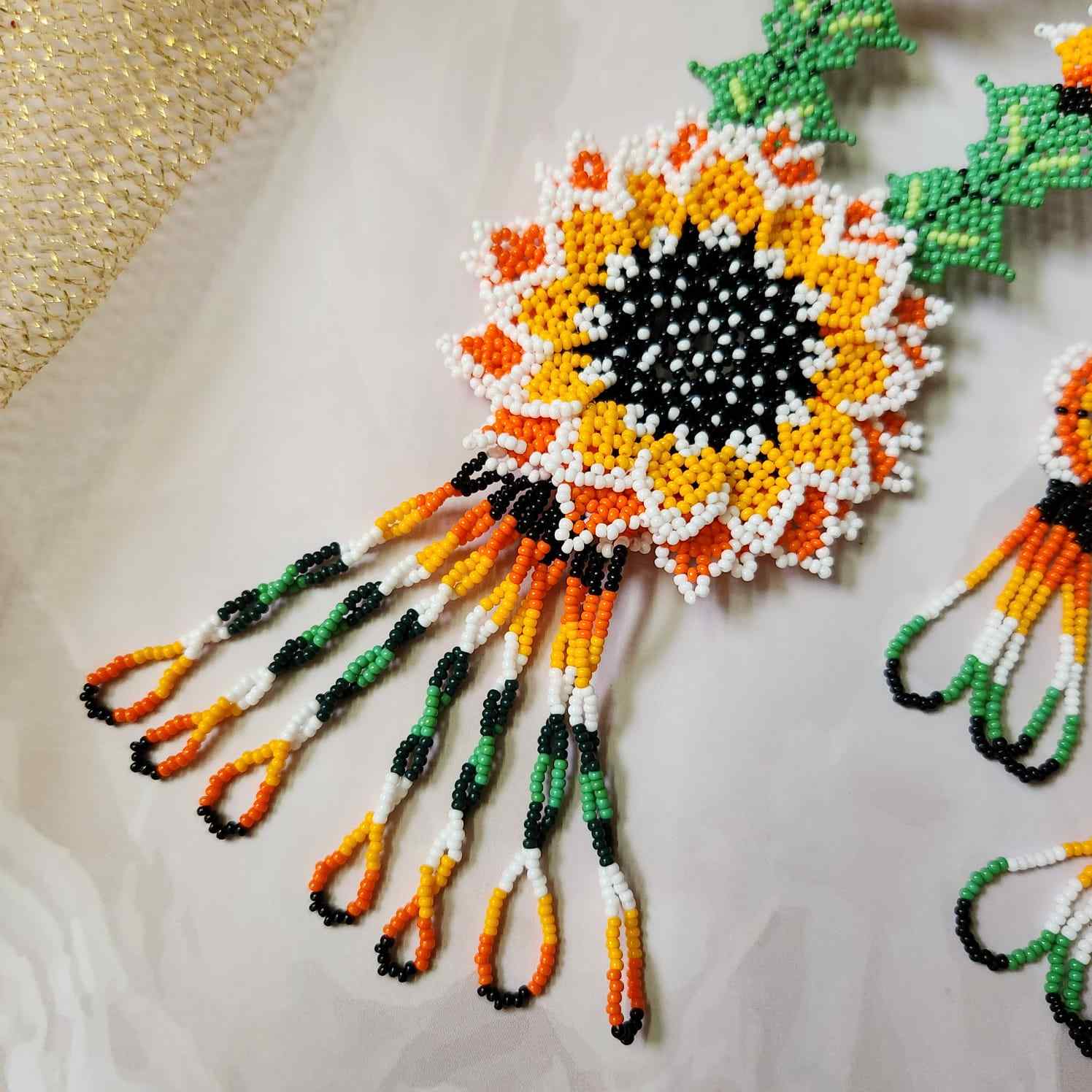 floral bead necklace set orange yellow flower necklace for haldi shaadi mehndi sangeet independence day