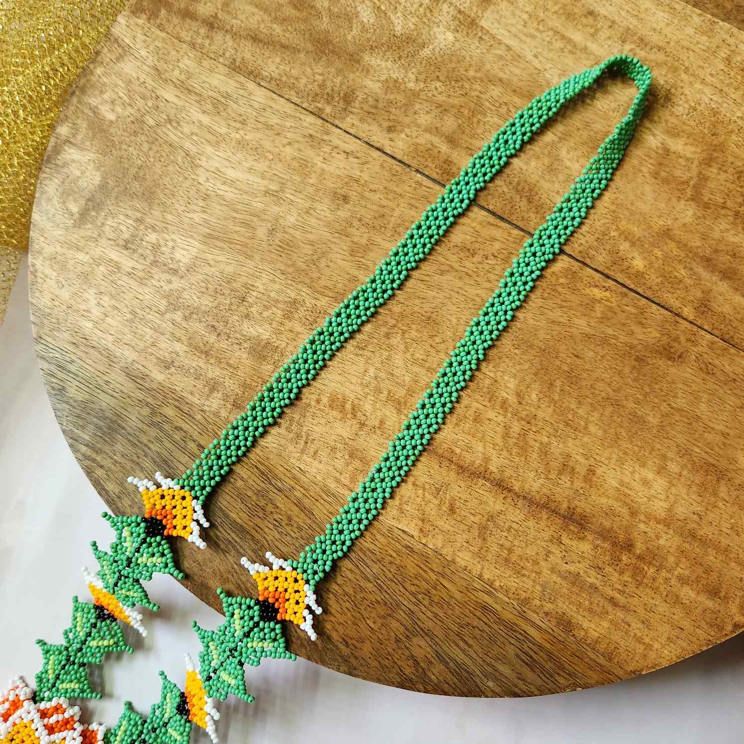 floral bead necklace set orange yellow flower necklace for haldi shaadi mehndi sangeet independence day