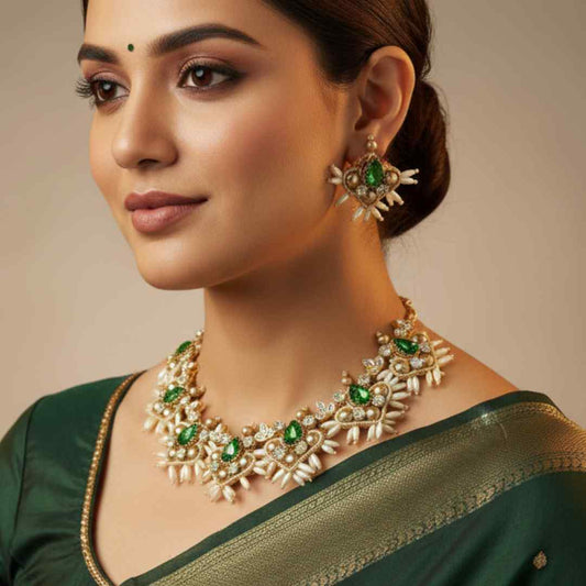 Champa green macrame necklace set