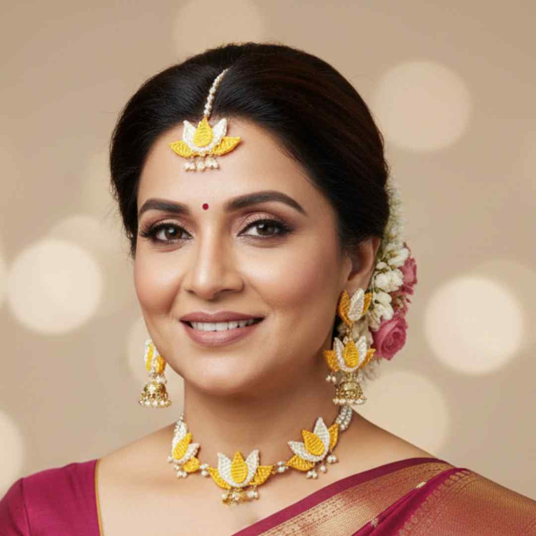 Hamsini lotus macrame necklace set