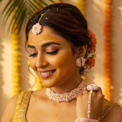 Daisy baby pink bridal bead jewellery set