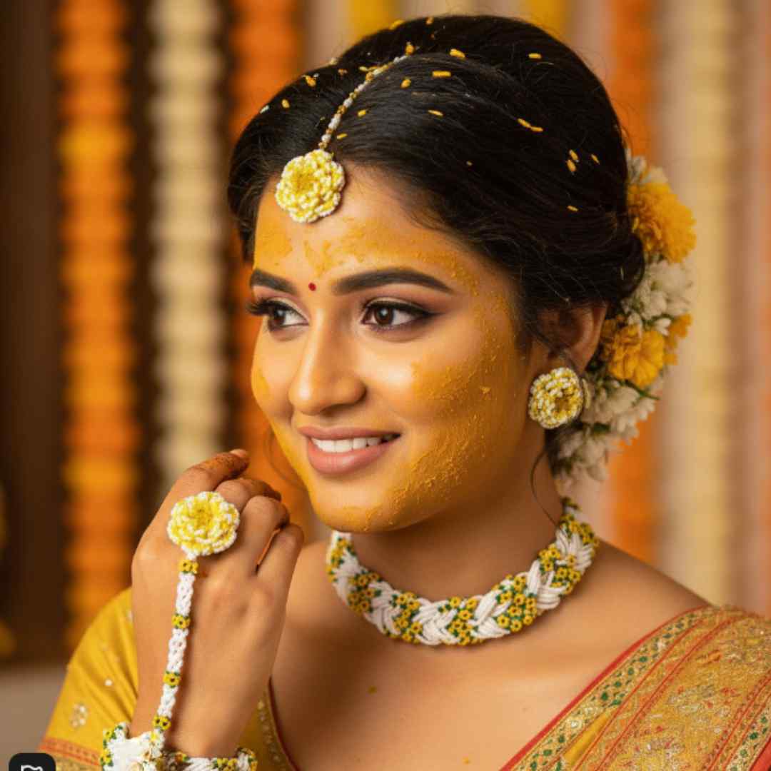 Daisy white yellow bridal bead jewellery set