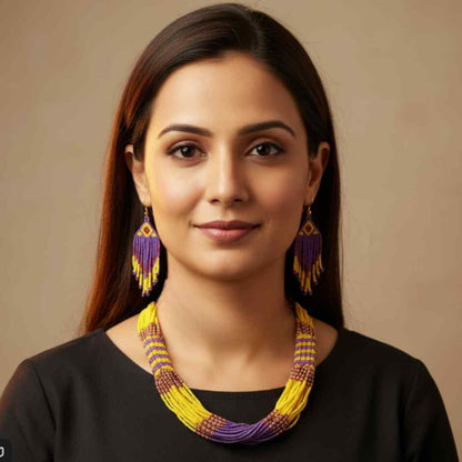 Saiya purple bead loom necklace set