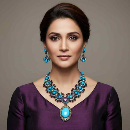 Nilima amethyst macrame necklace set