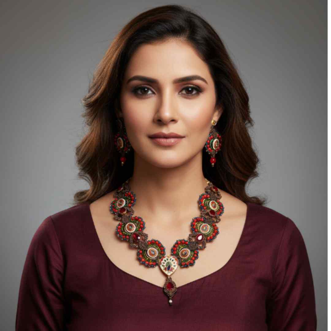 Shikkin meenakari macrame necklace set