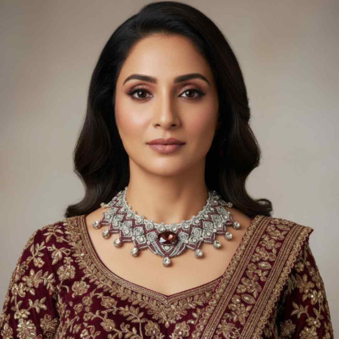 Madira burgundy stone macrame necklace set