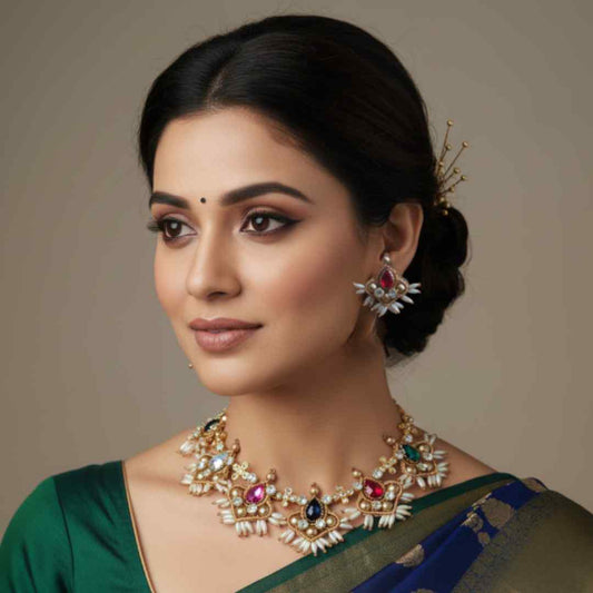 Champa multicolour stone macrame necklace set