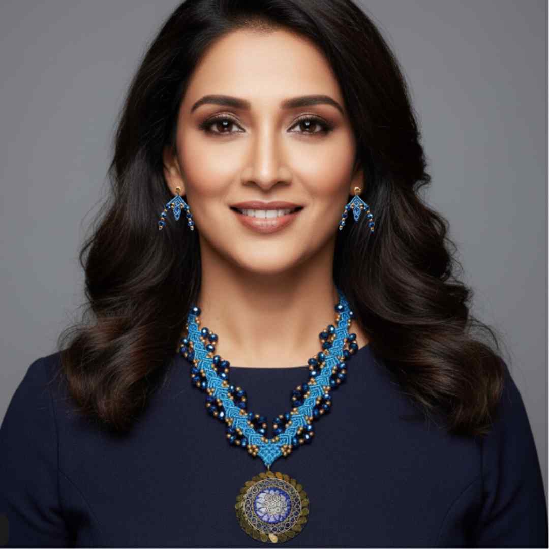 Padmini blue macrame necklace set
