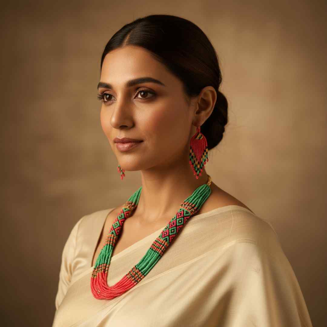 festive bead necklace set red green necklace set office wear casual wear party for wedding wear conservative jewellery design