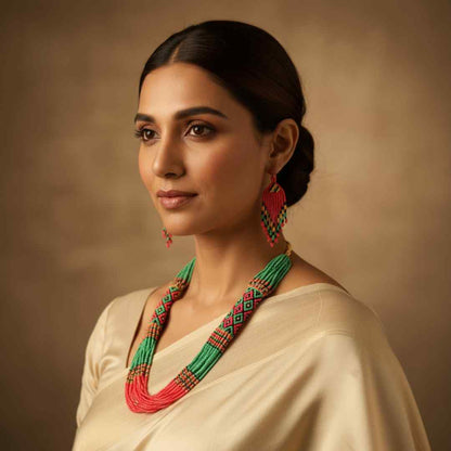 festive bead necklace set red green necklace set office wear casual wear party for wedding wear conservative jewellery design