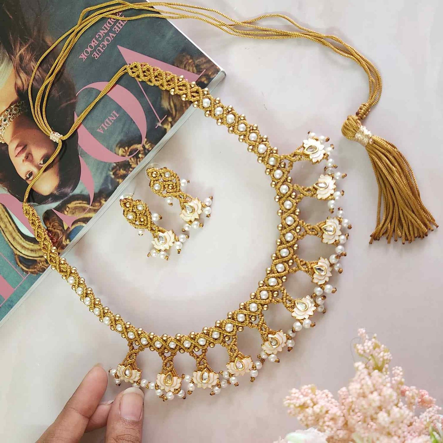 meenakari necklace party necklace set formal wear jewellery for office party wear lotus necklace set stud earrings for wedding