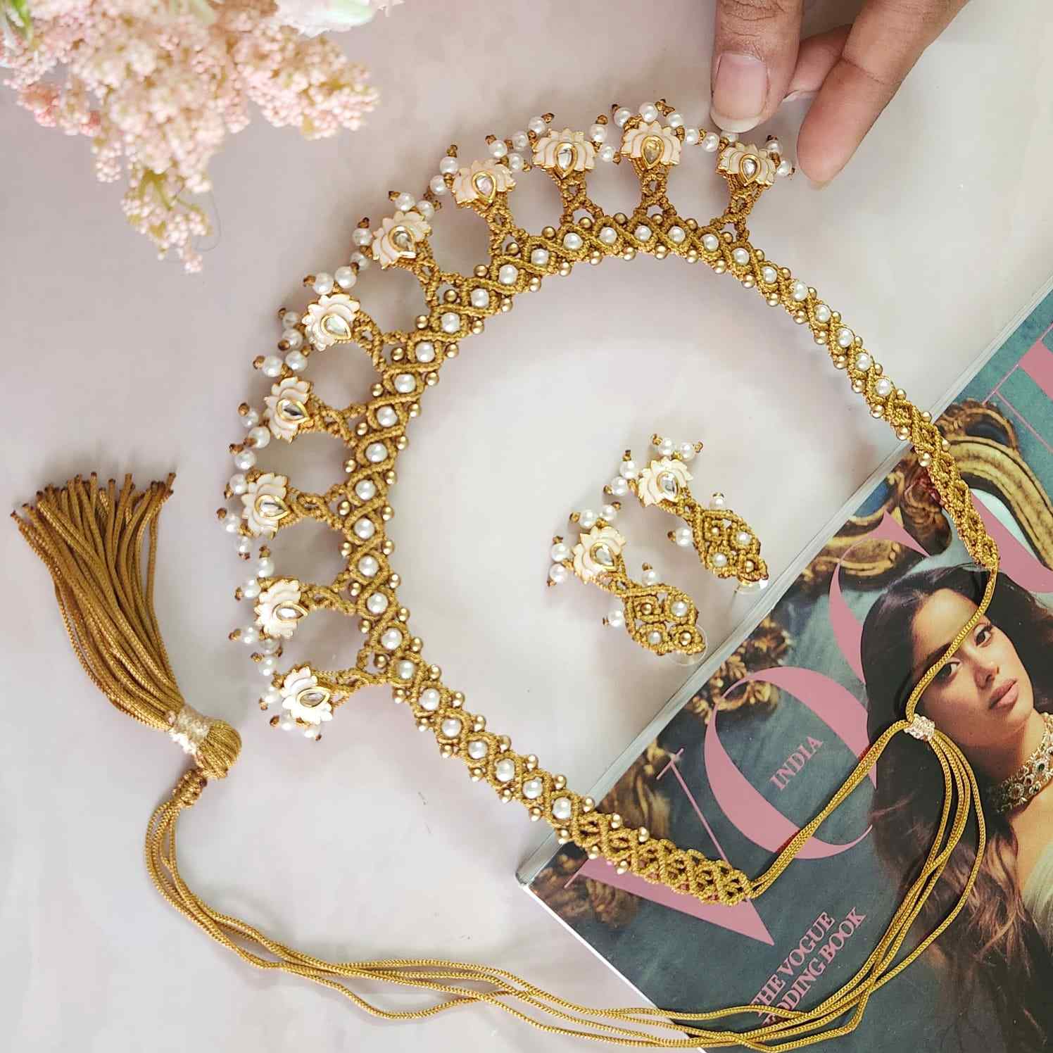 meenakari necklace party necklace set formal wear jewellery for office party wear lotus necklace set stud earrings for wedding