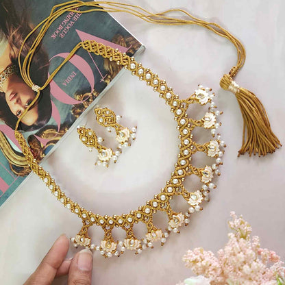 meenakari necklace party necklace set formal wear jewellery for office party wear lotus necklace set stud earrings for wedding