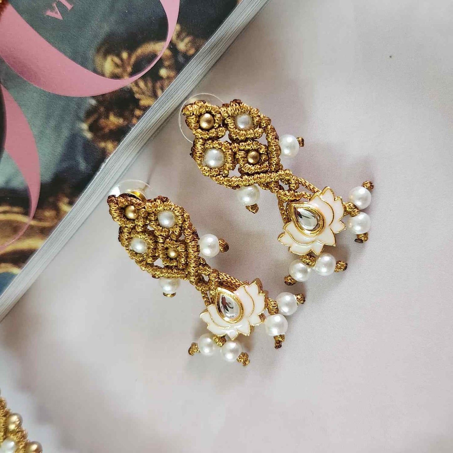 meenakari necklace party necklace set formal wear jewellery for office party wear lotus necklace set stud earrings for wedding