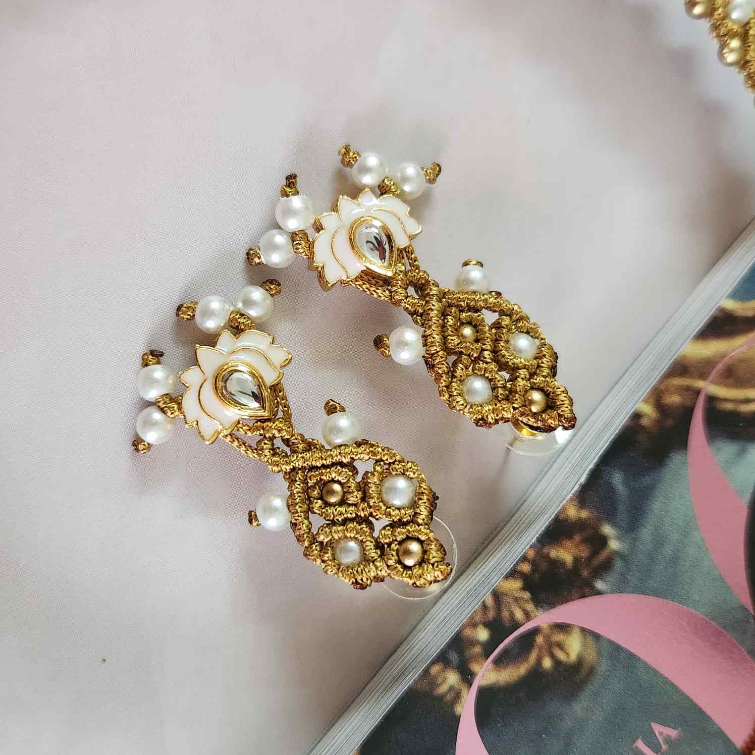 meenakari necklace party necklace set formal wear jewellery for office party wear lotus necklace set stud earrings for wedding