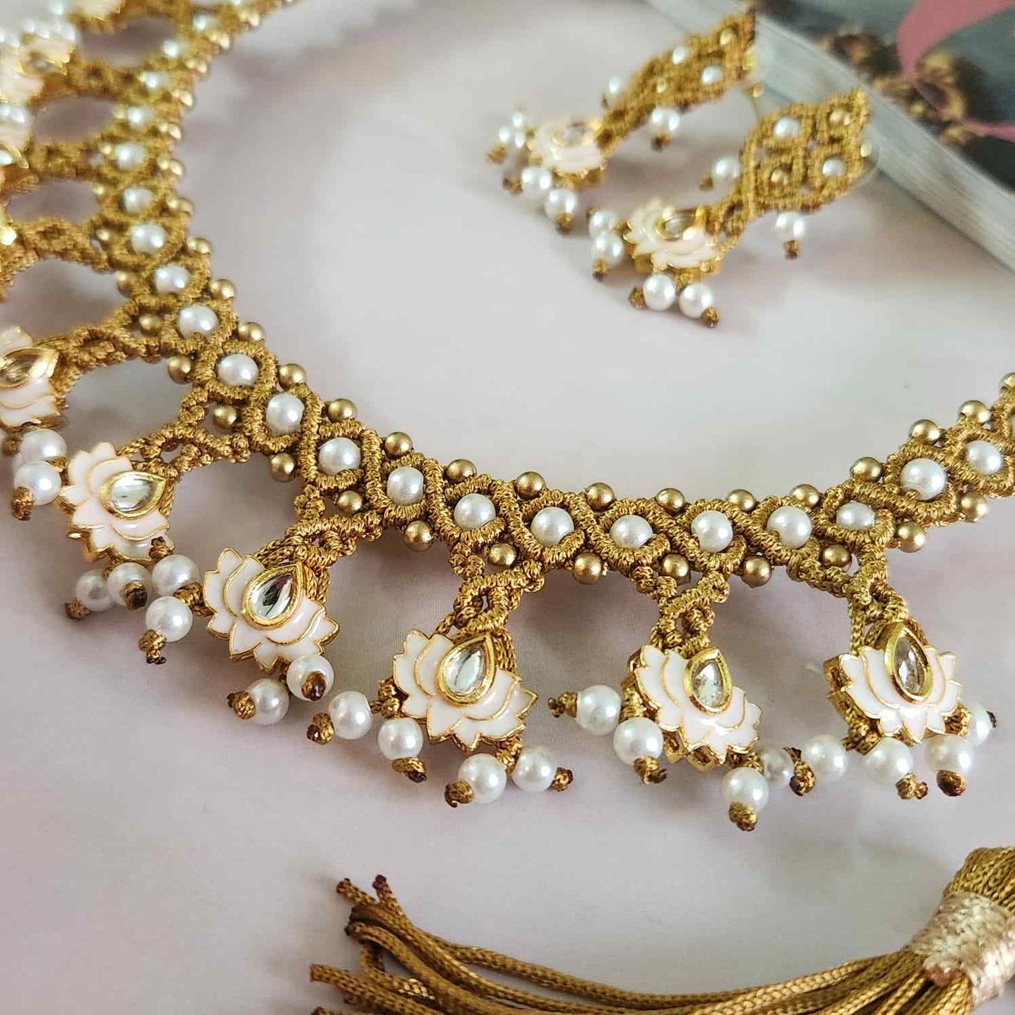 meenakari necklace party necklace set formal wear jewellery for office party wear lotus necklace set stud earrings for wedding