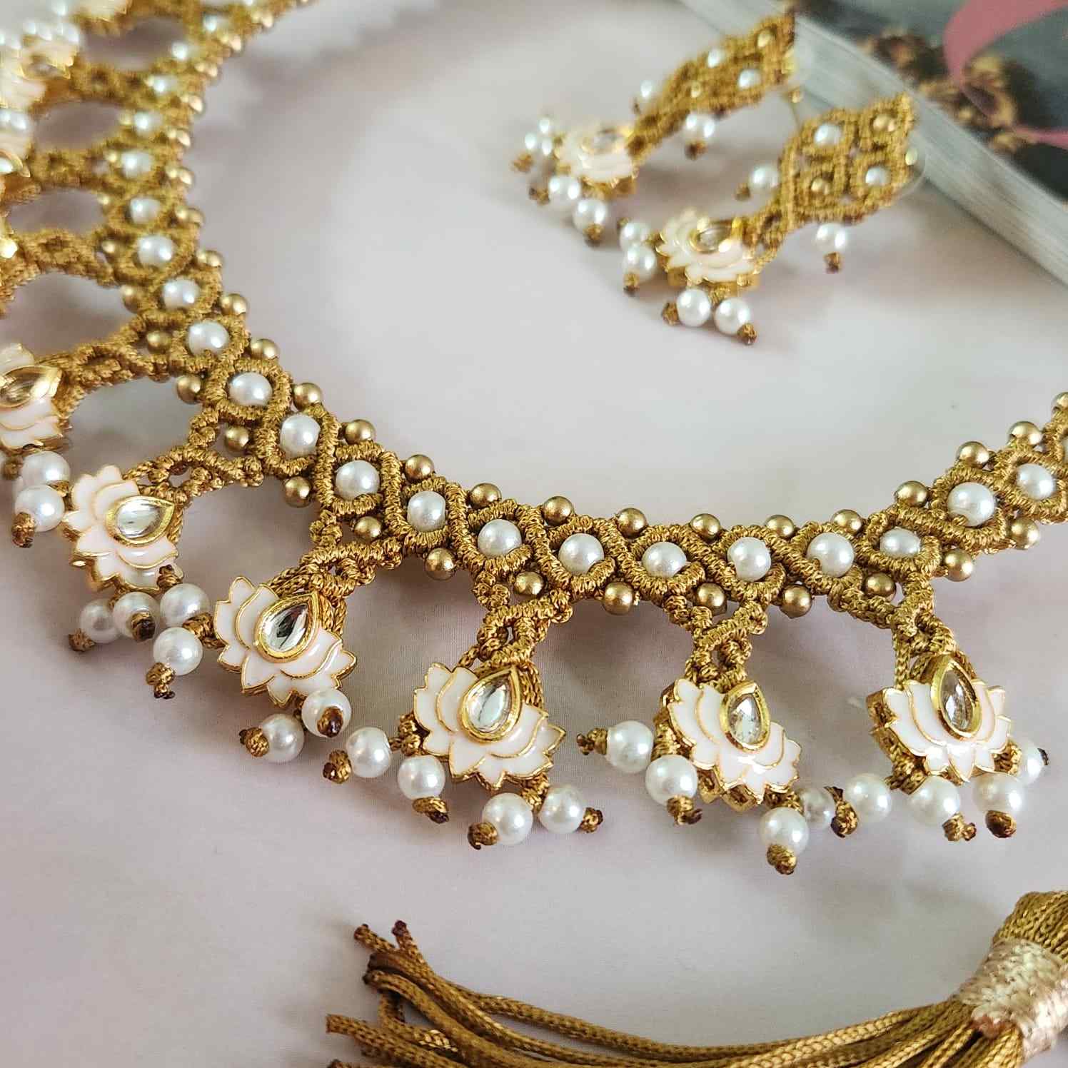 meenakari necklace party necklace set formal wear jewellery for office party wear lotus necklace set stud earrings for wedding