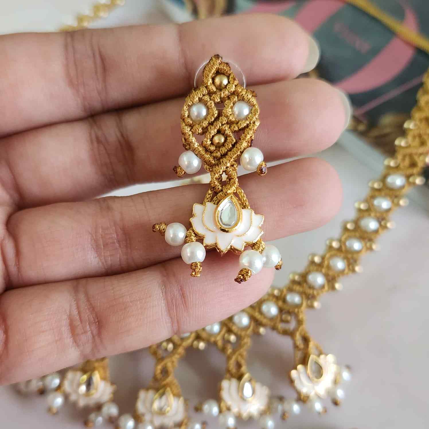 meenakari necklace party necklace set formal wear jewellery for office party wear lotus necklace set stud earrings for wedding