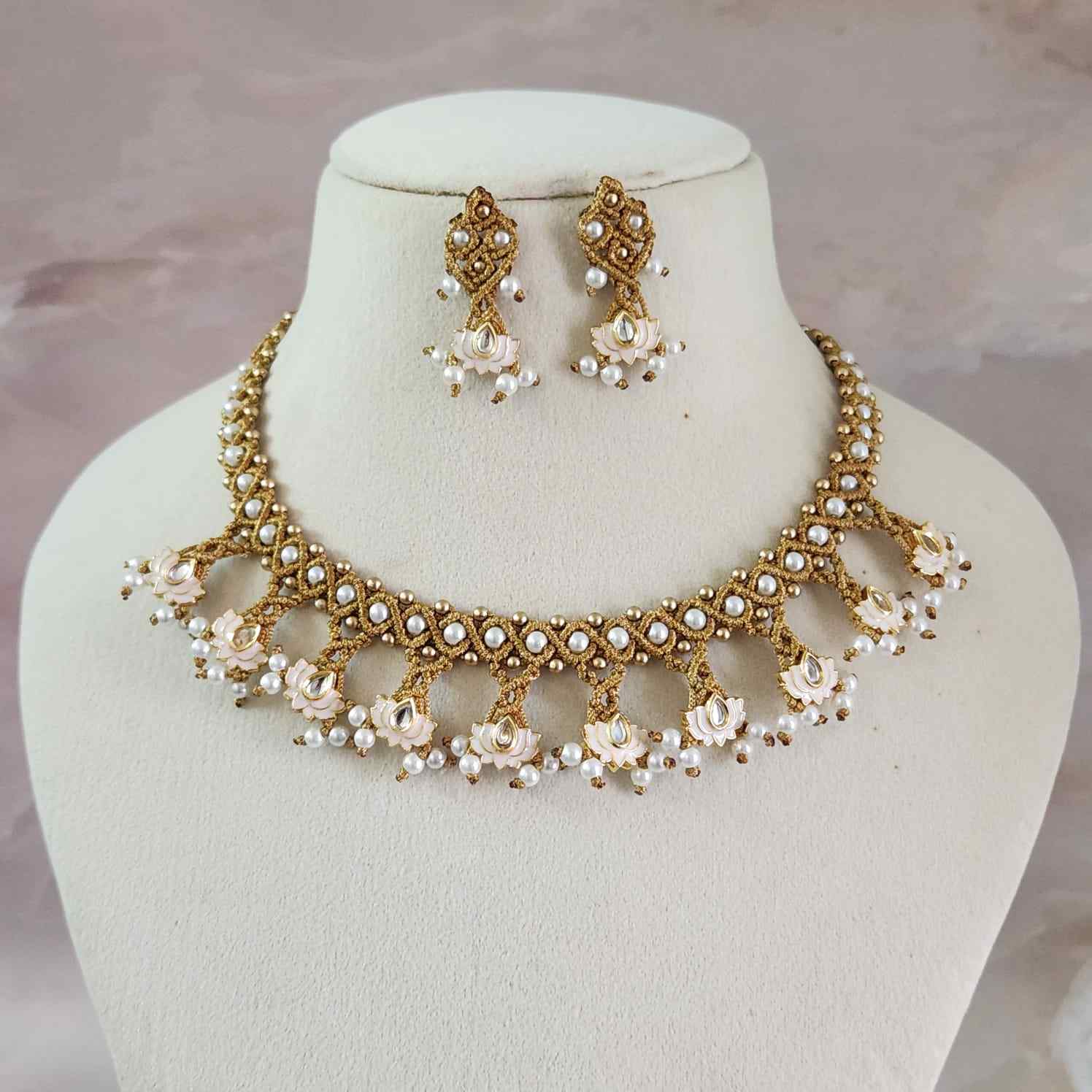 meenakari necklace party necklace set formal wear jewellery for office party wear lotus necklace set stud earrings for wedding