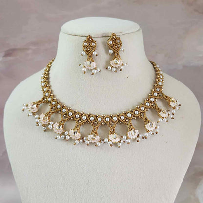 meenakari necklace party necklace set formal wear jewellery for office party wear lotus necklace set stud earrings for wedding