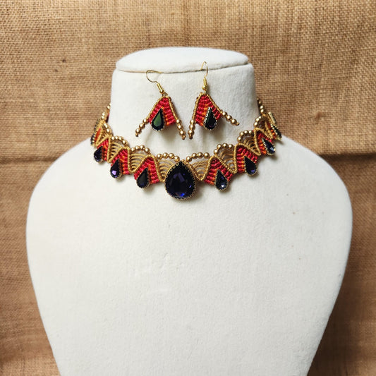 stone choker necklace set macrame choker set purple necklace red necklace orange necklace party necklace for plain saree