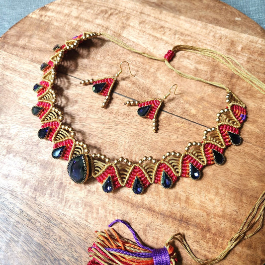stone choker necklace set macrame choker set purple necklace red necklace orange necklace party necklace for plain saree
