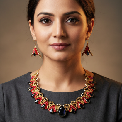 Vahini stone macrame necklace set