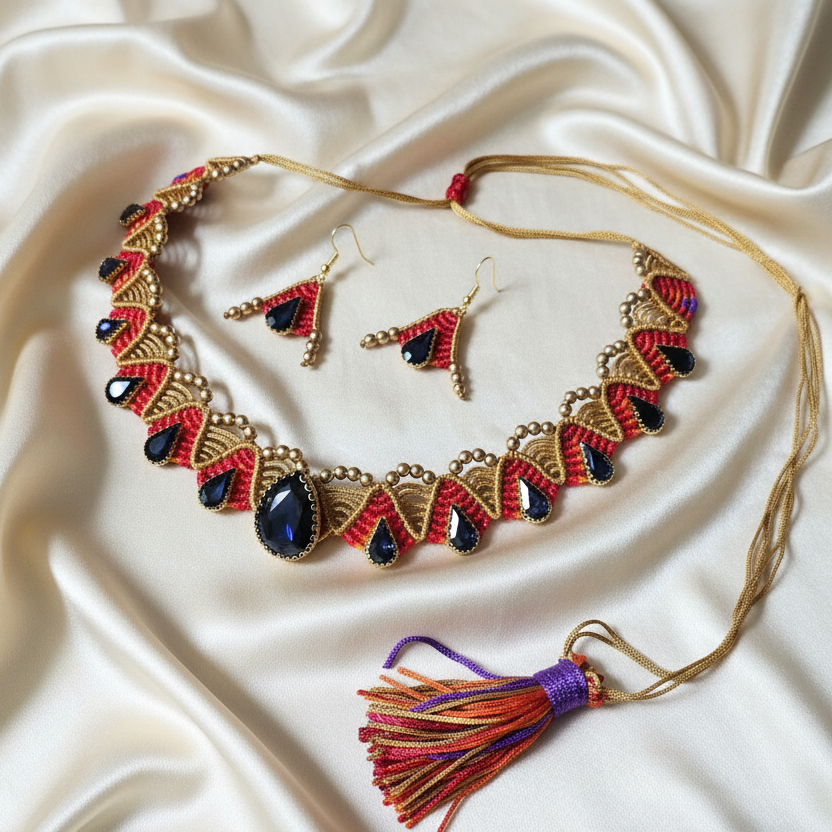 Vahini stone macrame necklace set