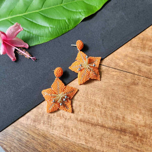 floral earrings for party wear earrings in cream gold seed beads star earrings stud danglers large earrings for saree lehenga wedding sangeet mehendi reception party earrings