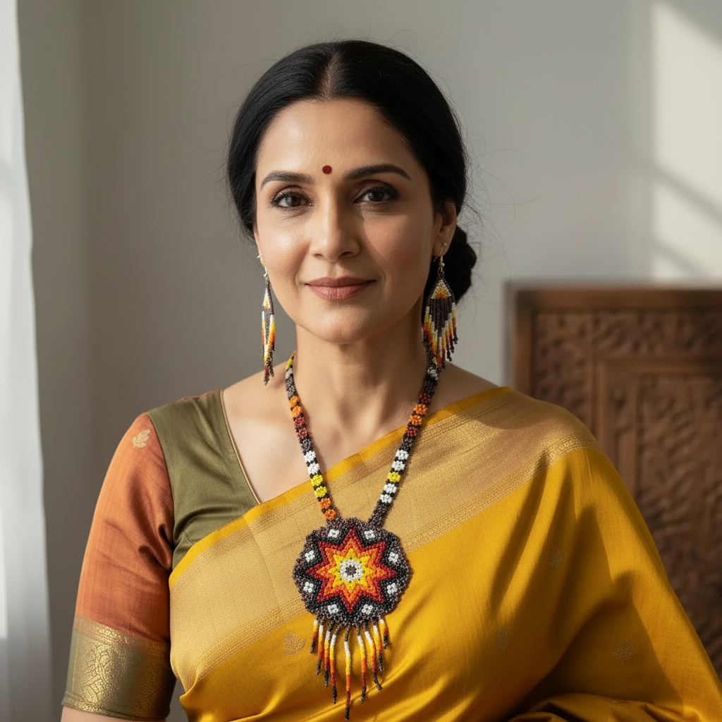 Varenya mauve bead necklace set