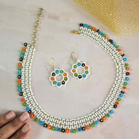 floral necklace bead necklace multicoloured necklace casual necklace work wear jewellery for office formal wear accessories white necklace 