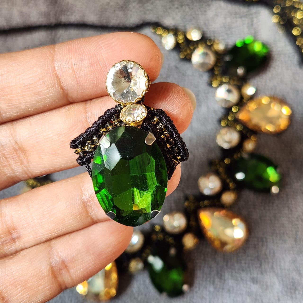 party wedding necklace set green stone topaz gold stone necklace set wedding  bridal jewellery sangeet mehendi haldi reception 