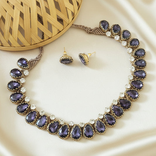 purple stone necklace set party wear necklace formal wear jewellery for office work wedding jewellery gift for mom her