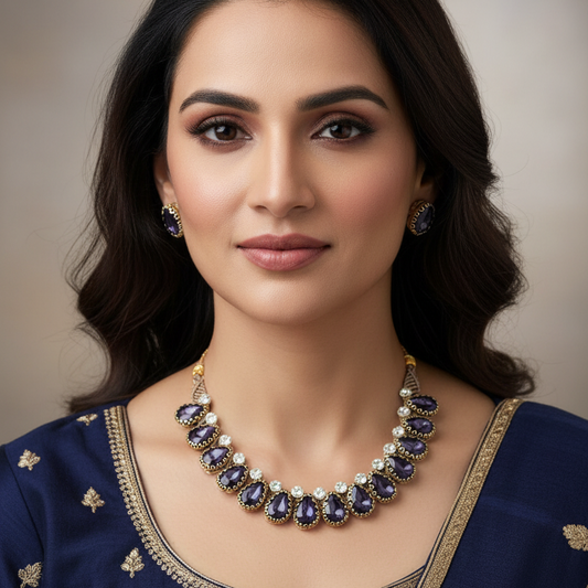 purple stone necklace set party wear necklace formal wear jewellery for office work wedding jewellery gift for mom her