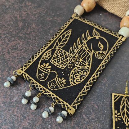 Vastrika black fabric necklace set