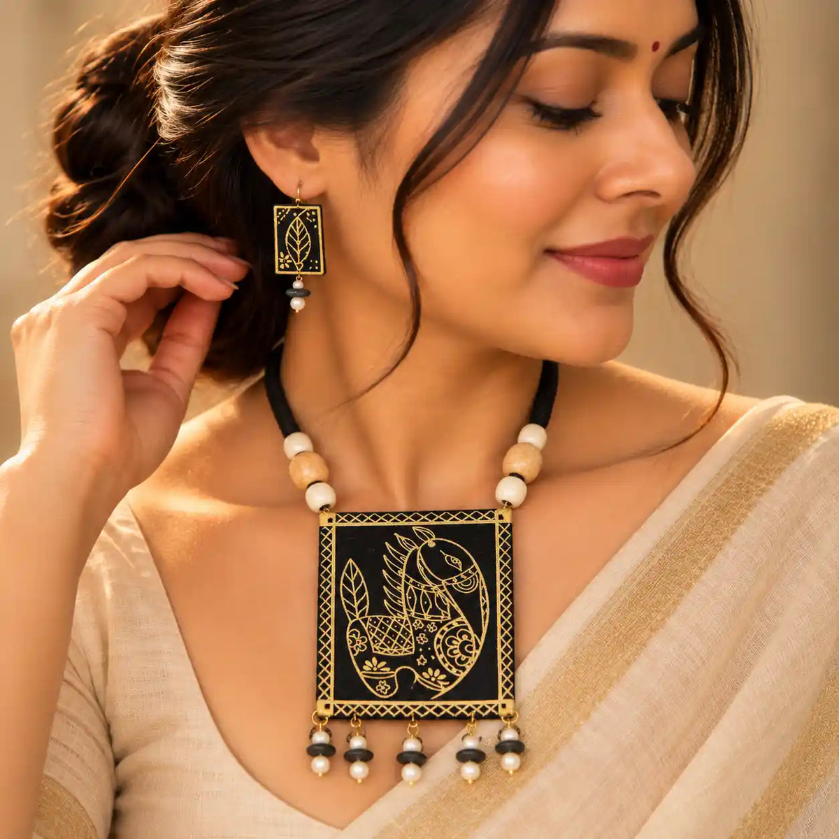 Vastrika black fabric necklace set