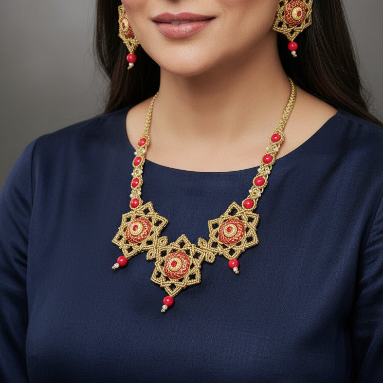 Kolam macrame necklace set