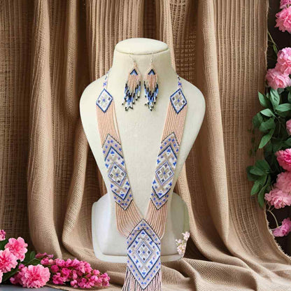 blue butterfly bead necklace set layered necklace butterfly pattern native american design necklace for office wear party wear wedding haldi mehndi sangeet jewellery