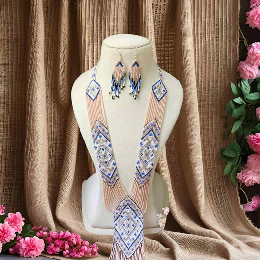 blue butterfly bead necklace set layered necklace butterfly pattern native american design necklace for office wear party wear wedding haldi mehndi sangeet jewellery
