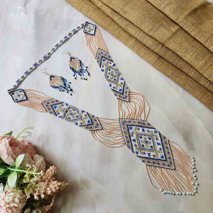 pink pastel bead necklace set layered necklace geometric pattern native american design necklace for office wear party wear wedding haldi mehndi sangeet jewellery