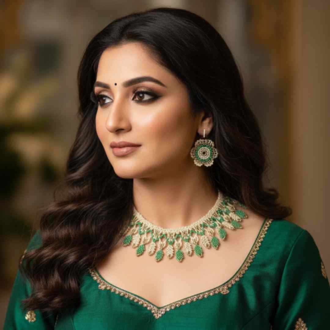 leaf design necklace floral earrings nature inspired jewellery set office wear formal wear party wear haldi mehndi sangeet necklace set