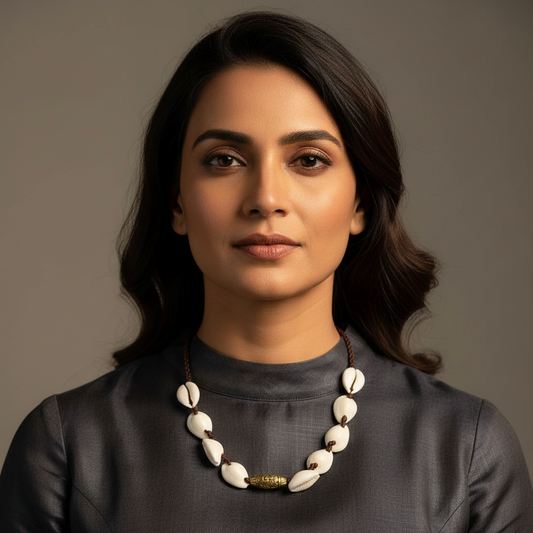 Sara cowrie macrame statement necklace