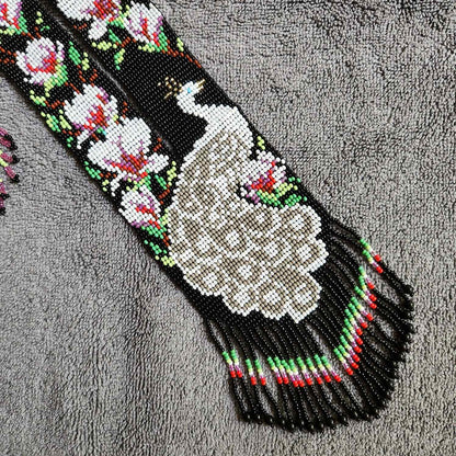 peacock necklace white pink floral flower necklace set black necklace party wear necklace casual outing occasion wear jewel