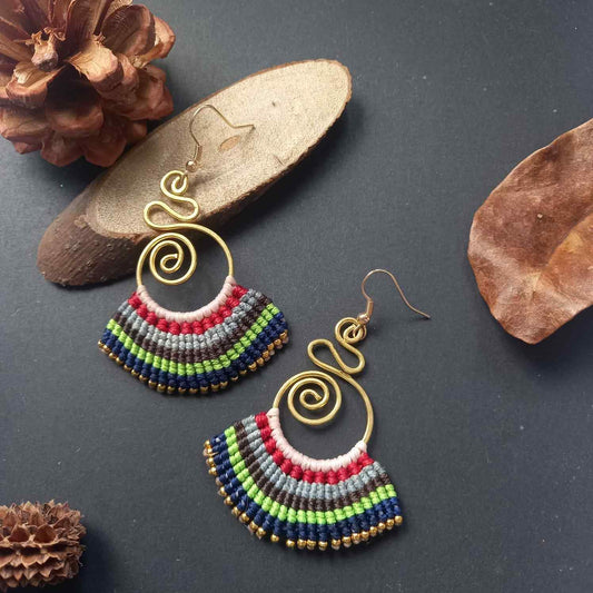 multi coloured earrings dangler earrings macrame earrings