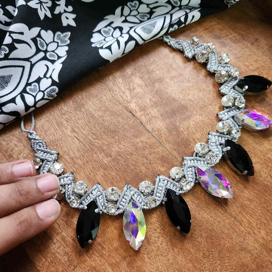 grey necklace black crystal stone necklace jet necklace bvlgari inspired necklace