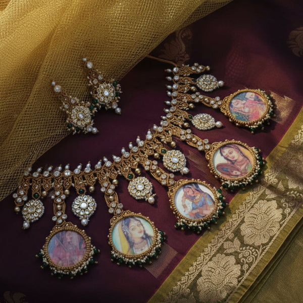 rajput necklace rajasthani necklace kundan necklace earrings set stud earrings kundan earrings portrait jewellery macrame