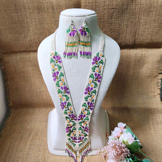 statement bead necklace partywear necklace multi colour necklace for sangeet wedding jewellery floral set bead earrings