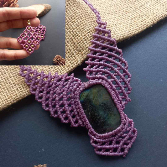 labrodorite stone necklace purple necklace macrame necklace bird necklace wing necklace